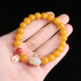 Adrius luxury high-end chicken fat yellow beeswax bracelets for women diy jade rabbit nafu accessories amber bracelet beads 8mm