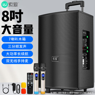 Sony ericsson (soaiy) 8-inch square dance audio wooden high-power portable outdoor heavy bass bluetooth karaoke special high-volume 7-speaker mobile trolley speaker performance dual microphone sa-x21l