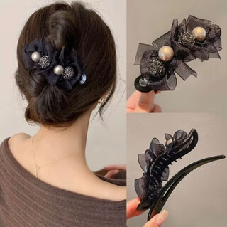 Tang funi's high-end duckbill hairpin hairpin for women on the back of her head, mother's hairpin, large one-word clip, horizontal clip, headwear clip for women, black