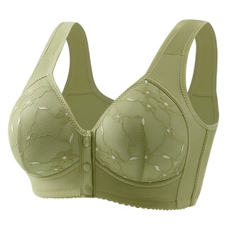 Front button fastening large size cross-border middle-aged and elderly women's underwear without rims for beautiful back and shaping thick push-up anti-sagging women's underwear green 40/90