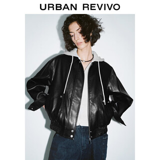 Ur2025 new autumn women's fashion retro modern contrasting color hooded leather jacket uyl150030