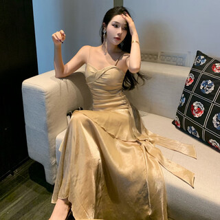 Yiou 2025 mermaid ruffle temperament adult ceremony suspender dress birthday cocktail dress long skirt 7065 khaki s