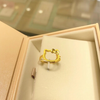 Oemg old phoenix gold store hello kitty hollow gold ring women's fashion simple hello kitty kt butterfly kitty cat ring (opening adjustable)