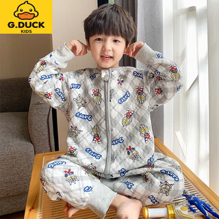 G.duckkids ultraman sleeping bag three-layer quilted children's one-piece pajamas pure cotton baby infant thermal clothing boys autumn and winter gray plaid cerro size 120 height 110-120cm