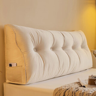 Xingchangwang bedside large backrest large triangle waist protector removable and washable tatami soft backrest simple retro thickened soft cushion cushion champagne suitable for 1.8m bed (180*50*20)