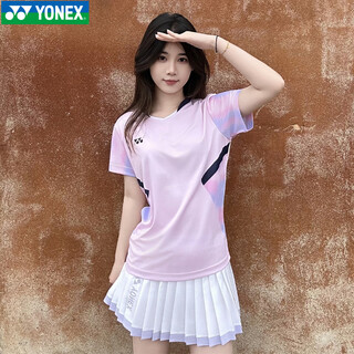 尤尼克斯新款尤尼克斯羽毛球服运动比赛服女款套装上衣T恤短裤短裙 女款套装-210065BCR-珍珠粉红 L