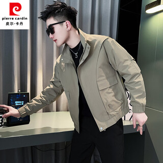 Pierre cardin spring and autumn casual jacket men's handsome versatile workwear short jacket 2025 new men's stand collar autumn top khaki xl recommended 135-145 jin jin equals 0.5 kg