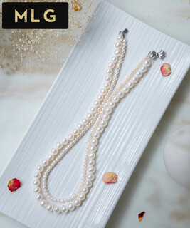 Mlg freshwater pearl necklace women's summer round beads young short double-layer clavicle chain fashion simple versatile jewelry for your girlfriend double-layer pearl necklace inner circle 40cm outer circle