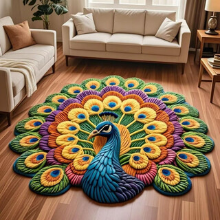 Auspicious peacock trendy large size door bathroom carpet floor mat diameter 80cm gzn auspicious peacock special shape
