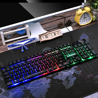 蝰蛇KM320键盘鼠标套装发光网咖网吧LOL游戏防水发光背光键鼠套 K4混彩黑(单键盘)