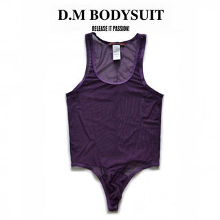 Men's underwear, sexy see-through mesh jumpsuit, single thong thong, breathable thin summer personalized suspender, dark purple m