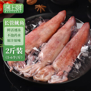 Meet fresh zhoushan long-tube squid, fresh frozen pen-tube sea rabbit squid, net weight 2 jin jin equals 0.5 kg (5-6 pieces/jin jin equals 0.5 kg) straight from the source