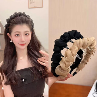 Chimera (chimera) 2-piece mesh pleated headband, non-slip toothed headband, hair volume, high skull hair accessories, headband, girl's birthday gift
