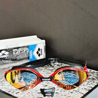 Arena swimming goggles for men and women waterproof and anti-fog coated swimming goggles professional racing training swimming cap set official flagship genuine areena red color flat light