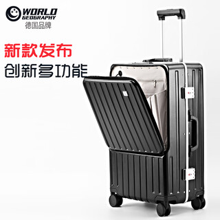 World geographic germany front opening suitcase men's trolley case password box women's universal wheel travel bag 20 inches cool black