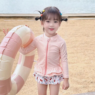 No. 1 phoenix girls swimsuit girls and children split medium and large children 2025 new baby long sleeve sunscreen swimwear swimsuit pink swimsuit no swimming cap 90