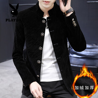 Playboy (playboy) stand collar casual suit men's korean style trendy tunic men's youth small suit spring and autumn top men's jacket 1898 black velvet xl 175