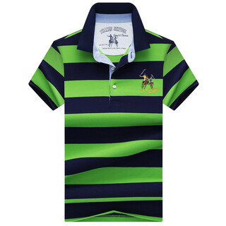 
Busen 2025 summer new middle-aged men's pure cotton short-sleeved T-shirt slim business lapel striped base shirt 3882 green M