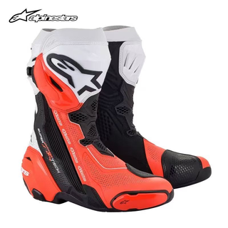 Alpinestars supertech r a star motorcycle riding boots motorcycle racing shoes breathable anti-fall racing shoes black and white red fluorescent 43
