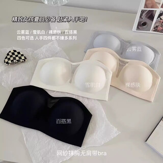 Yu zhaolin xiaoxiangfeng strapless underwear women's summer seamless tube top mesh non-slip sexy straps push-up bra black s