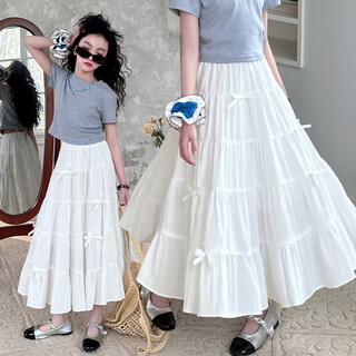 Tonghuai girls summer skirt 2025 new children's french bleached skirt niche cake skirt mid-length skirt 12 white single-piece bow skirt 150