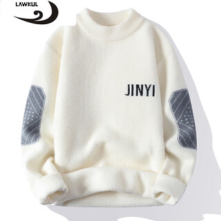 Langgu lawkul half turtleneck sweater winter men's warm clothing base non-sheep casual sweater autumn and winter velvet sweater white l