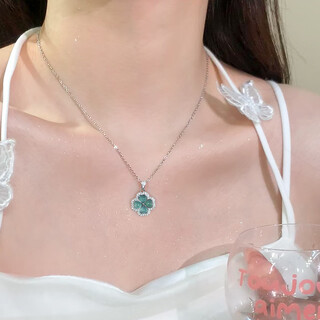 Jianlu jade a-grade four-leaf clover silver necklace ladies jade high-end pendant jewelry birthday gift for girlfriend and best friend