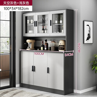 Легкий роскошный буфет yijiada, встроенный настенный чайный шкаф, винный шкаф для гостиной, многофункциональный боковой шкаф, шкаф для хранения, большой вместительный шкаф для хранения, прозрачная дверь шкафа 100*34*182 см, небесно-серый