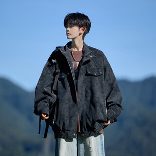 Shelley jones american retro pu leather jacket men's autumn new loose trendy high-end handsome jacket clothing black xl recommended 125-135jin jin equals 0.5 kg