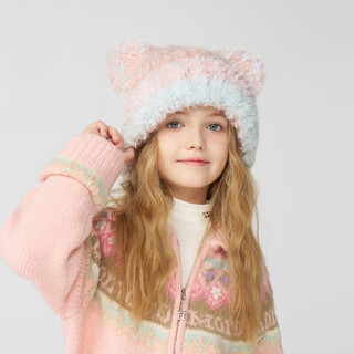 卡蒙（Kenmont）儿童猫耳朵彩色毛绒毛线帽女宝加绒护耳保暖针织帽9-13岁km-4462