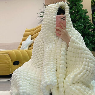 Fantasy blanket weaving diy throw blanket hand crocheted big ball thread blanket gift furry cushion thick yarn ball soft and skin-friendly denim blue gift ring needle + tutorial can knit 50*50cm 4 balls*recommended cushion/baby blanket