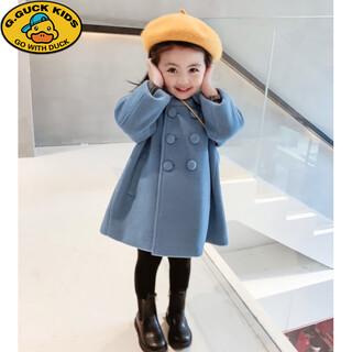 G.duckkids children's western style woolen coat 2025 autumn and winter new korean style girls' padded thickened double-breasted woolen coat trendy blue woolen coat tag 110 suitable for 110cm