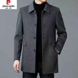 Pierre cardin high-end korean style coat men's mid-length double-sided woolen windbreaker daddy winter lapel woolen coat gray xl _130-150jin jin equals 0.5 kg