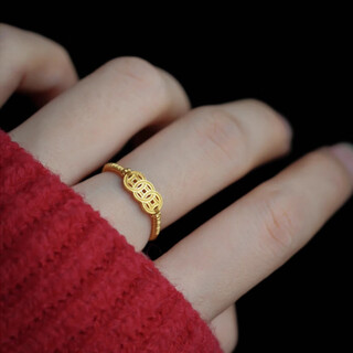 Rsrddy lao fengxiang 18k gold ring women's money string 999 copper coin ring ring live index finger ring gift 0.01g lao fengxiang same style money ring x live mouth