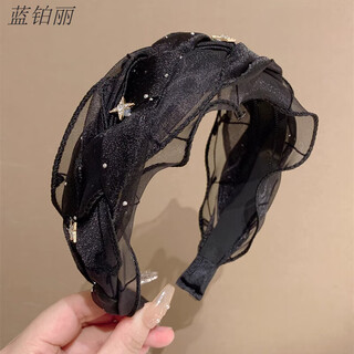Keegfeg short hair headband female sense organza wide-brimmed headband hand-woven hairpin suitable for round face high head black braided wide-brimmed headband