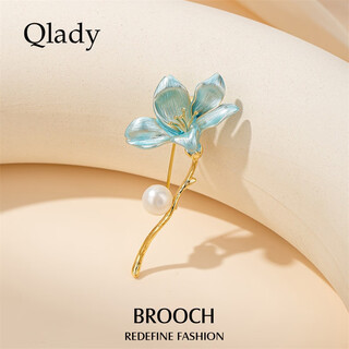 Qlady magnolia freshwater pearl brooch high-end women's brand corsage anti-exposure pin silk scarf buckle mid-autumn festival gift