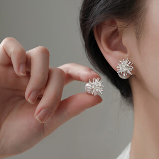 Xiangnan 999 silver needle fireworks pearl earrings light luxury ins niche design 2025 new earrings high-end temperament earrings for women 999 silver needle fireworks pearl earrings (pair)