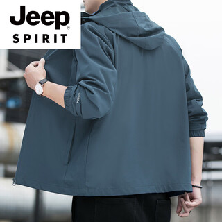 Jeep spirit hooded jacket men's 2025 large size jacket outdoor cycling sports top velvet windbreaker men's ash mesh lining 6616 l =90-110jin jin equals 0.5 kg