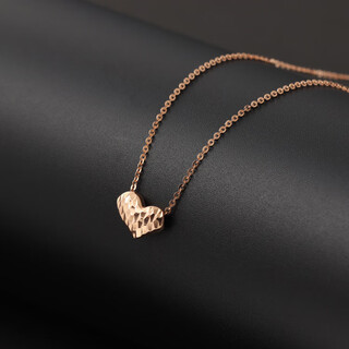 Micro-gift 18k rose gold platinum plain gold small love peach heart glossy car flower pendant set chain women's necklace gift 18k gold 1.82g42+3cm one side car flower one side