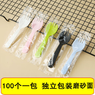 Beyzk thickened disposable forks, dessert salad spoons, take-out tableware, fruit forks, individually packaged, transparent color, 100 pcs/pack, bulk (unpackaged), forks and spoons