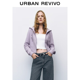 Ur2025 autumn new women's casual hooded drawstring zipper loose jacket uyy150053+ grape purple gray s