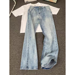 7 excellent products scimitar jeans men's autumn and winter style american high street cleanfit loose slightly flared straight long pants men df-707 light blue xl