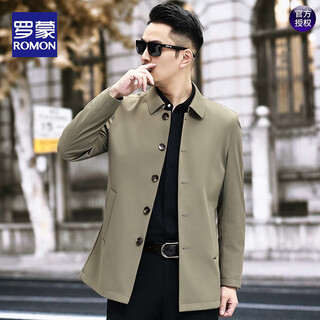 罗蒙（ROMON）春秋季新款抗皱免烫风衣男中长款商务休闲中青年翻领夹克男装外套 卡其色 M 170 【建议100-125斤】