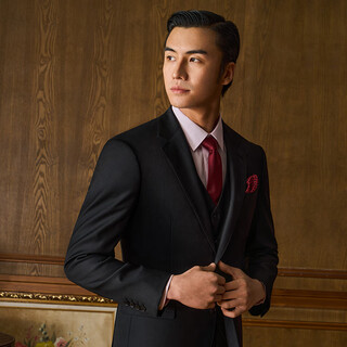 Guillaume de mons imported vbc australian pure wool suit suit men's business formal dress groom wedding dress suit complete set for men black top + trousers 50 tops and trousers size please note