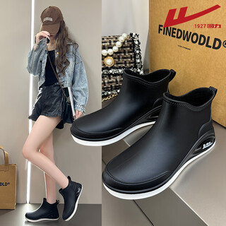 Pull-back rain boots for women, fashionable short-tube non-slip waterproof shoes, outdoor wear-resistant rain boots and overshoes 353 black 37