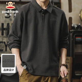 Paul frank long-sleeved t-shirt men's solid color polo shirt men's spring and autumn american bottoming shirt men's tops dark gray xl