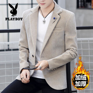 Playboy (playboy) men's small suit jacket korean version slim mink velvet youth handsome versatile plus velvet thickened warm woolen top 1836 dark khaki m 85-105jin jin equals 0.5 kg