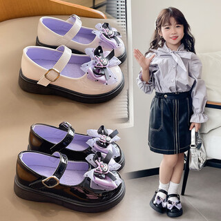 Ciyu (ciyu) girls leather shoes cartoon bow children's princess shoes 2025 new style soft sole western style single shoes girls library xd-337 black 30 / inner length 18.3cm