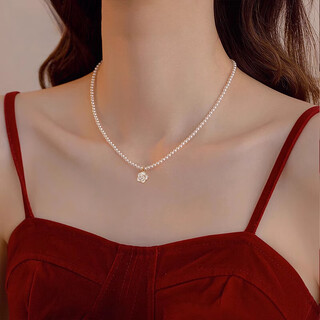 Fat donglai's same style shijia pearl pendant necklace light luxury niche camellia clavicle chain female sense 2025 new style with white camellia necklace