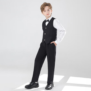 耀王儿童西服马甲套装男童西装礼服演出服G15 黑色四件套 130
